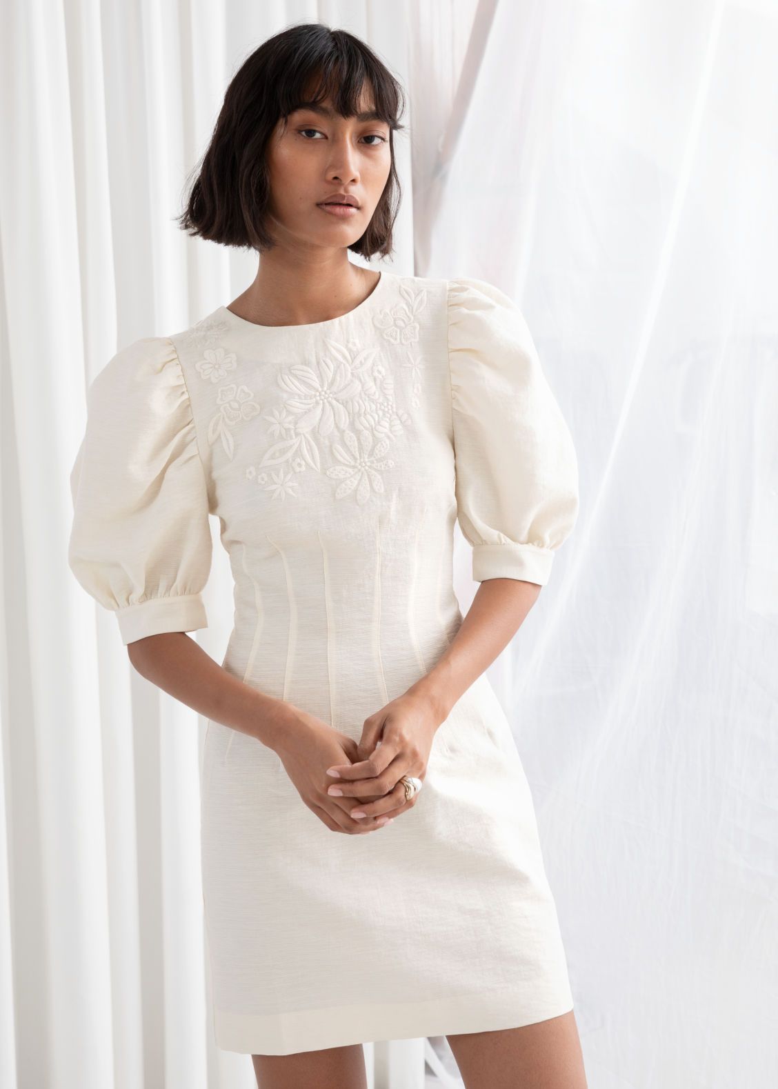 Embroidered Cotton Dress With Puff Sleeves | & Other Stories (EU + UK)