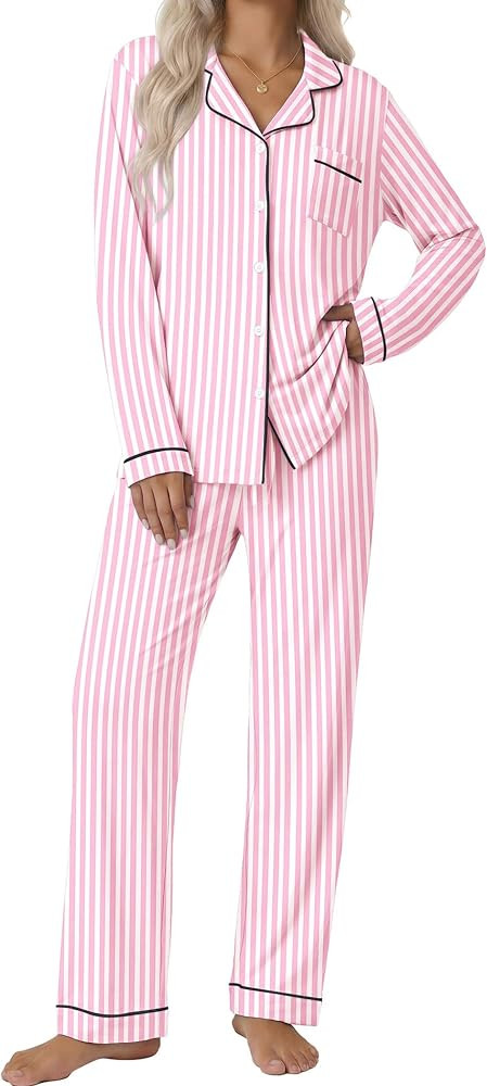 Ekouaer Pajamas Womens Long Sleeve Sleepwear Button Down Loungewear Pjs Set | Amazon (US)