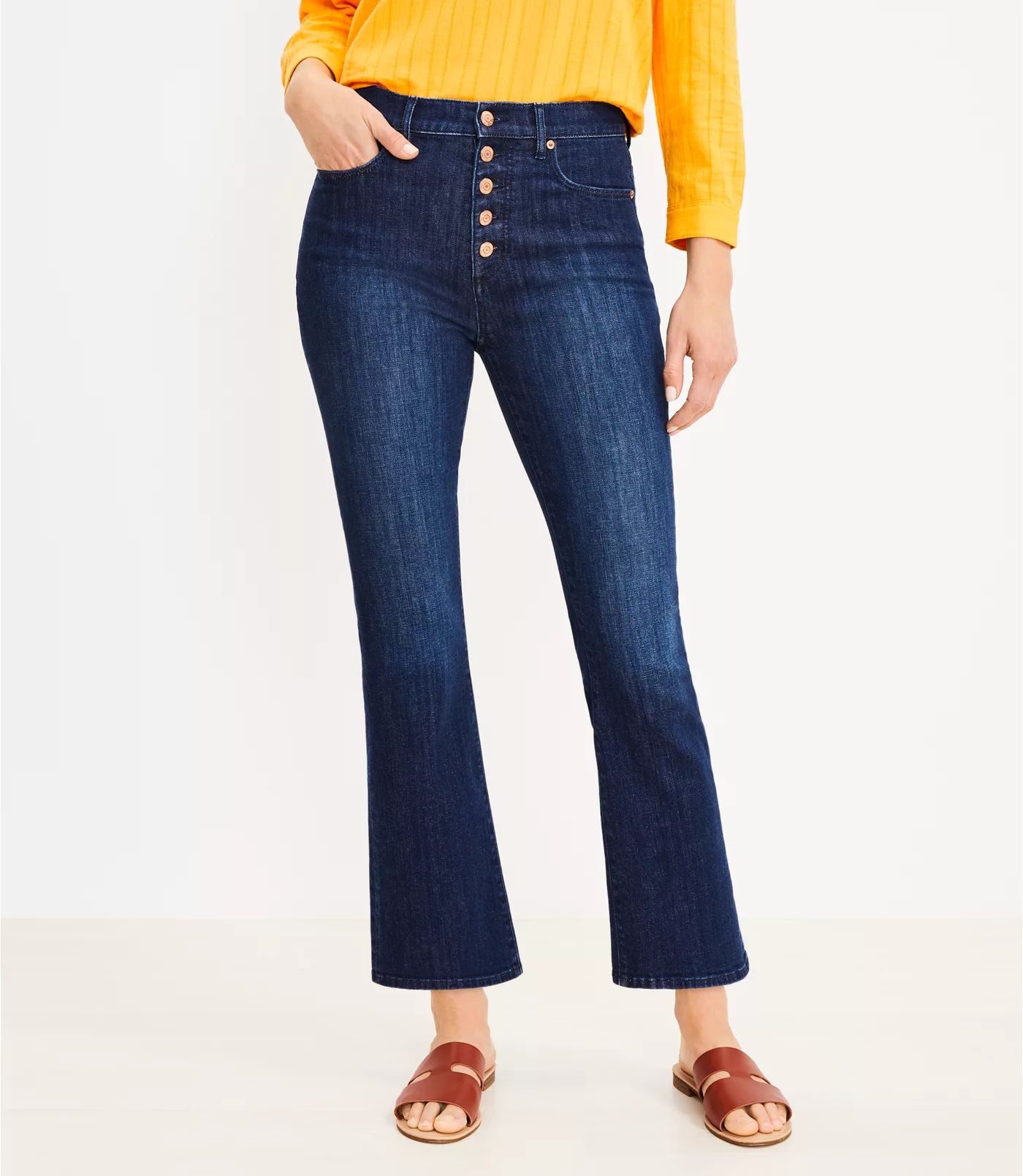 High Rise Kick Crop Jeans in Refined Dark Indigo Wash | LOFT