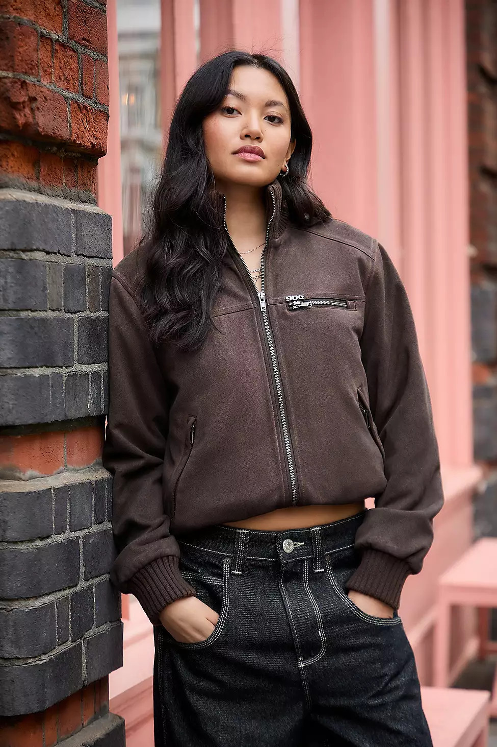 BDG Rueben Faux Suede Bomber Jacket - Brown S at Urban Outfitters | Urban Outfitters UK