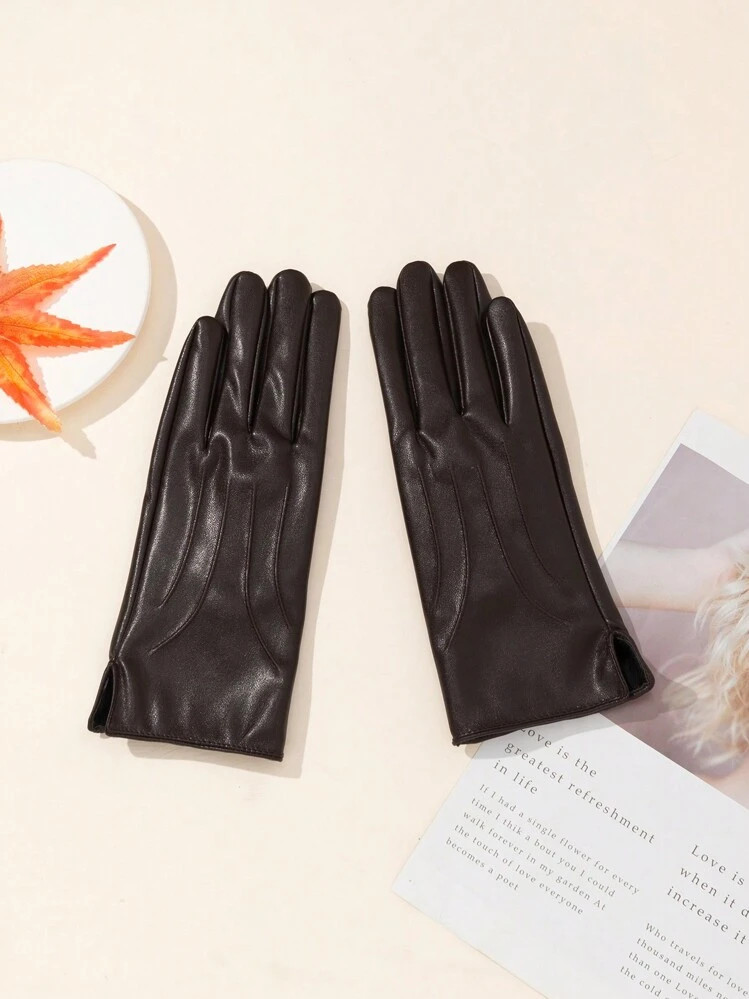 1 Pair Women's Winter Warm Fashionable PU Leather Gloves With Thermal Lined, Windproof, Waterproo... | SHEIN