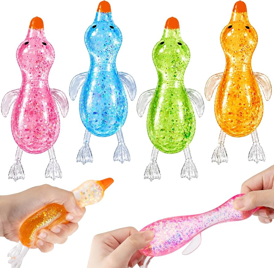 4 Cute Duck Squishy Toy, Glitter Sensory Fidget Toy | Amazon (US)