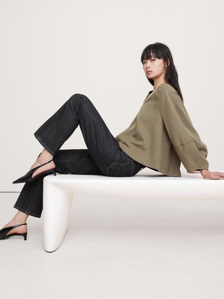 Tencel™-Cotton Twill Lantern-Sleeve Top | Banana Republic (US)