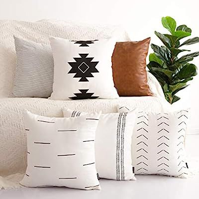 HOMFINER Decorative Throw Pillow Covers for Couch, Set of 6, 100% Cotton Modern Design Stripes Ge... | Amazon (US)