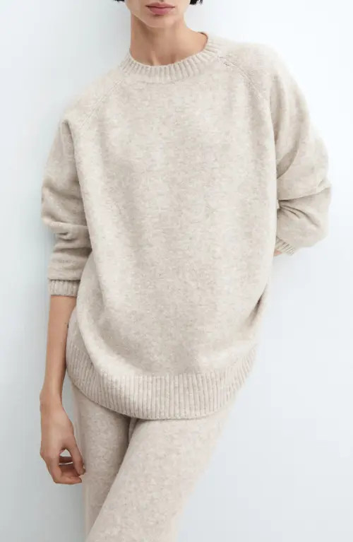 MANGO Relaxed Crewneck Sweater in Beige at Nordstrom, Size Medium | Nordstrom