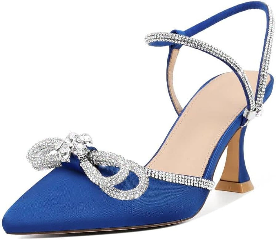 Susanny Women's Closed Toe Rhinstone Wedding Low Heel Slingback Clear Kitten Heels,Adjustable Str... | Amazon (US)