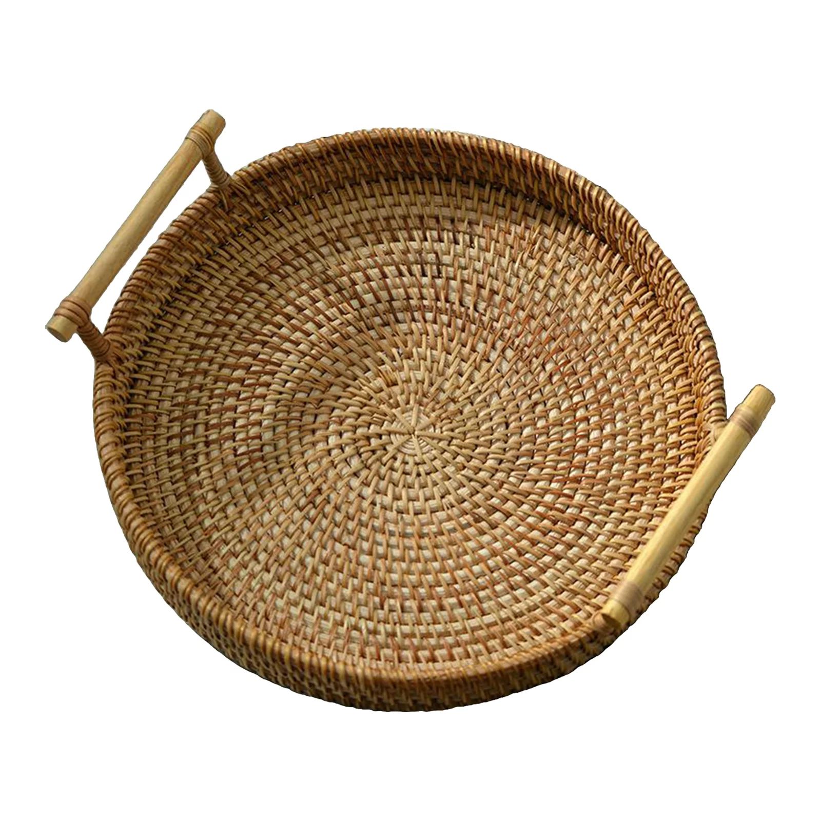 Rattan Hand-Woven Basket Serving Tray with Handles Coffee Table Home Decor 22x3cm | Walmart (US)