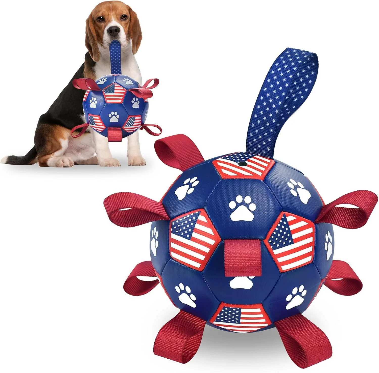 4th July Theme Soccer Ball Dog Toy with Straps Dog Interactive Play Balls for Tug of War USA Inde... | Walmart (US)