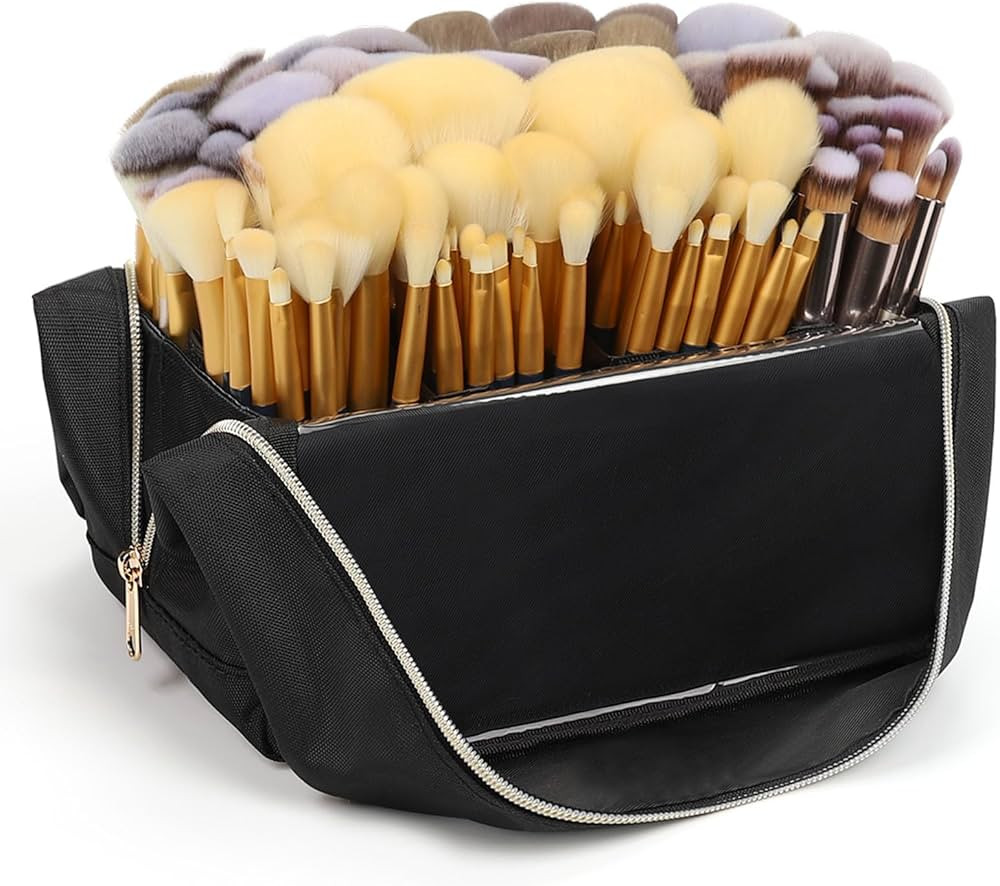 Large Makeup Brush Holder, Portable Stand-up Makeup Brush Organizer Bag, Foldable Makeup Brush Tr... | Amazon (US)