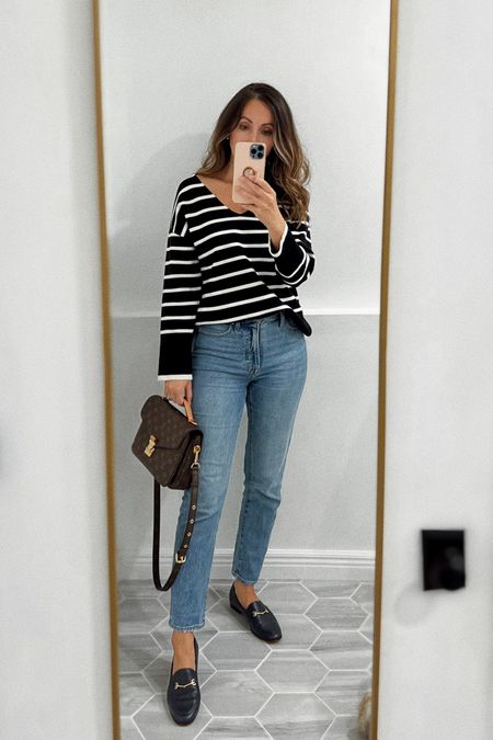 Striped sweater in xs, nice relaxed fit. Madewell vintage straight jeans - favorite Madewell style.  Loafers tts  

#LTKstyletip #LTKsalealert #LTKshoecrush