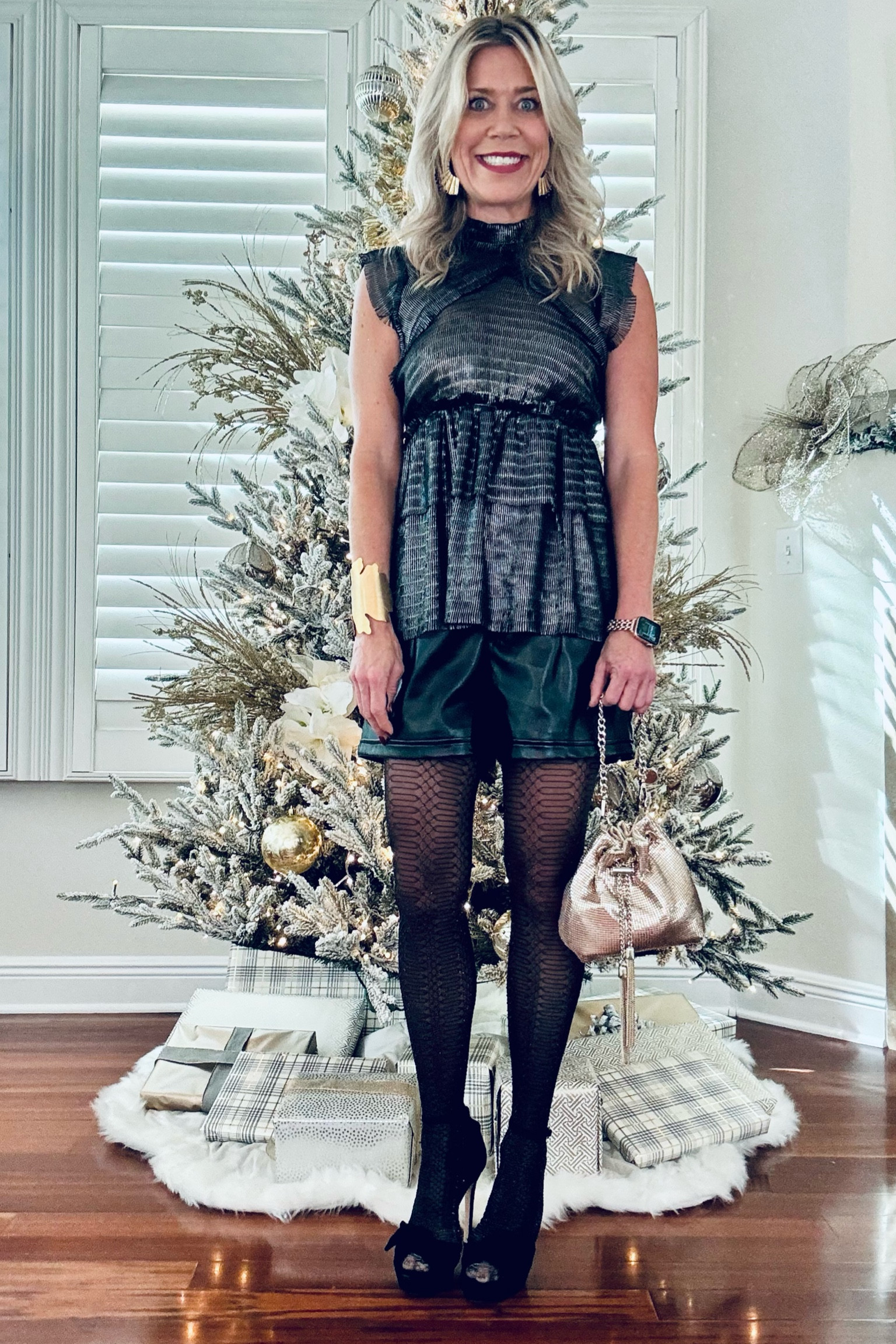 Nothing like a great pair of tights + fun heels to dress up any holiday outfit. These faux leather shorts are a style staple & so comfortable. 

#LTKHoliday #LTKGiftGuide #LTKSeasonal