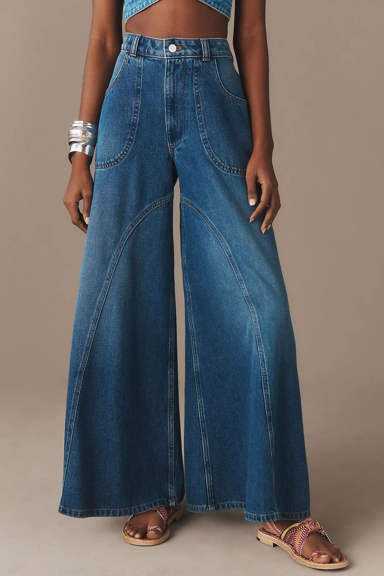 Pilcro Godet Palazzo Mid-Rise Wide-Leg Jeans | Anthropologie (US)