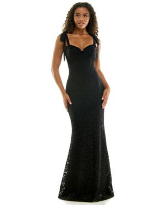 Juniors' Glitter-Lace Tie-Shoulder Sweetheart Gown | Macy's