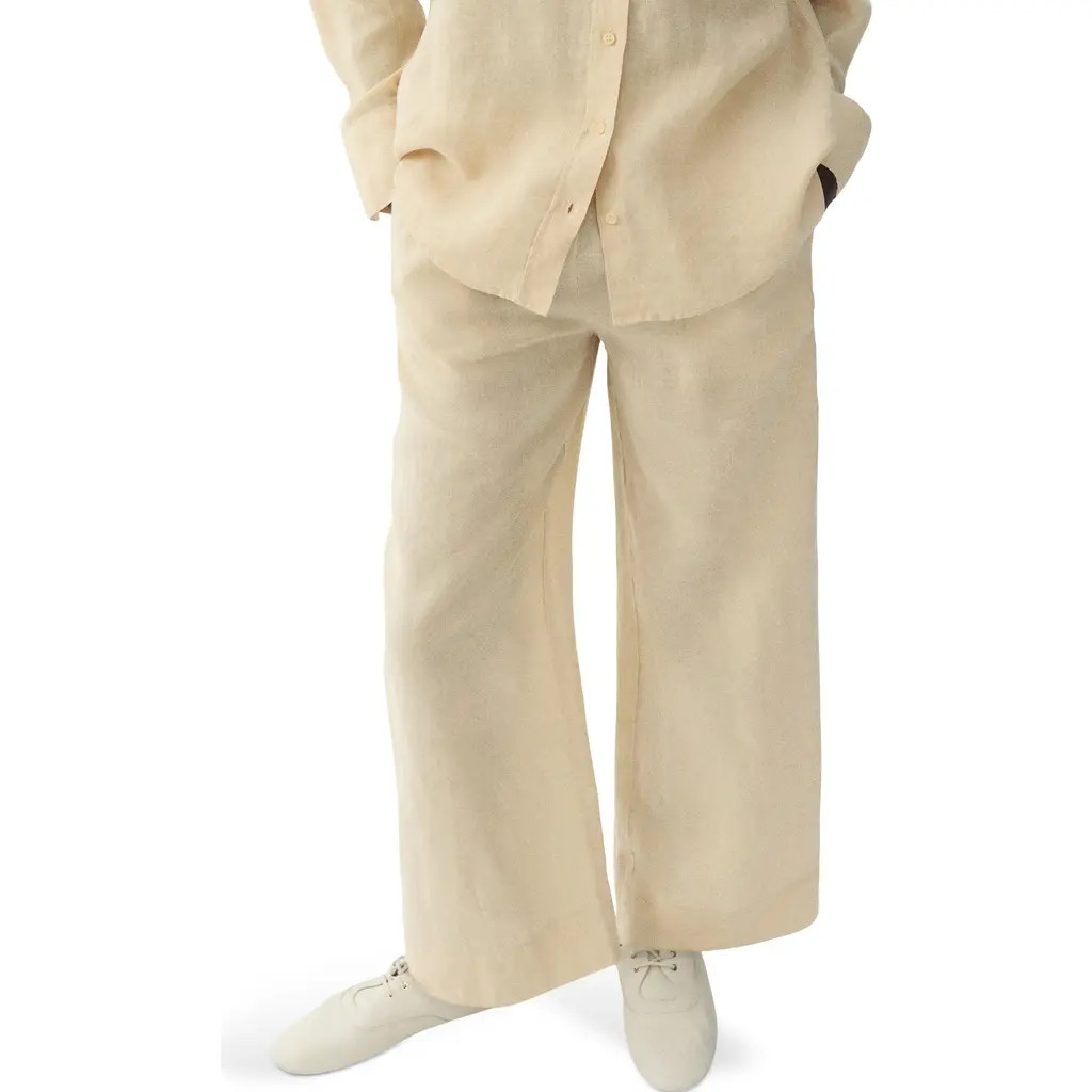 MANGO Straight Leg Linen Blend Pants in Pastel Yellow at Nordstrom, Size Medium | Nordstrom