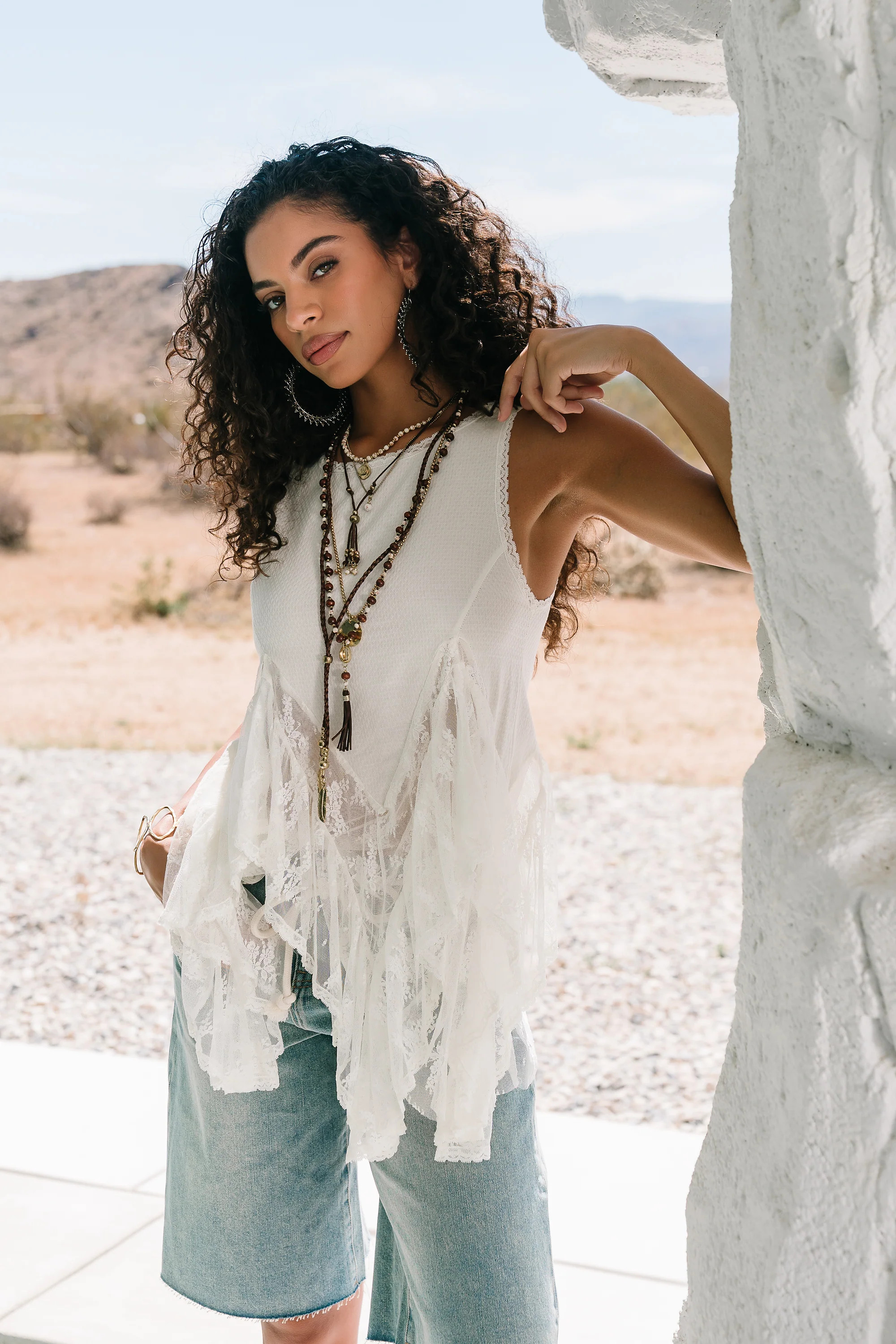 Mariana Lace Tank Top in Ivory | Böhme US