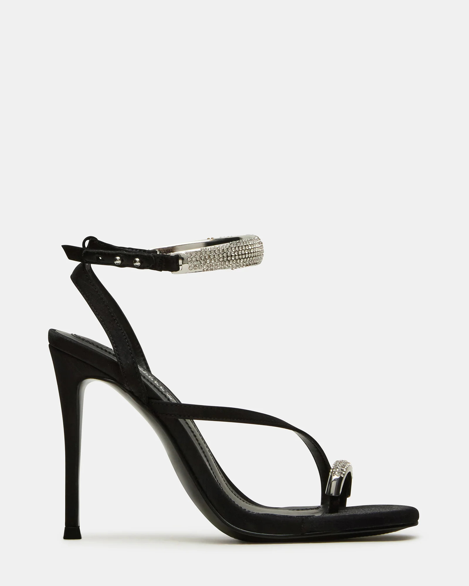 TIA Rhinestones Black Satin Open-Toe Stiletto Women's Heel | Steve Madden (US)