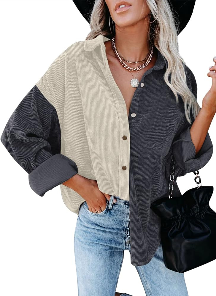 Happy Sailed Womens Corduroy Jacket Shirts Casual Button Down Boyfriend Style Long Sleeve Oversiz... | Amazon (US)