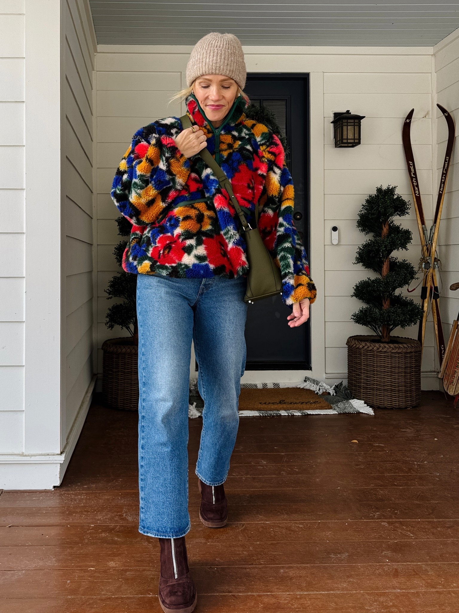 Rumored sherpa fleece is perfectly oversized, wearing an xs/s. This varley in mauve is a bestseller lately to, wearing a small. Levi's ribcage straight leg jeans are a favorite with boots, crop length (5'3") are a closer fit but still wearing my regular size, New Horse crossbody bag Boots are true to size, Wearing a small in Kule Stripe tee, Merit flush balm on lips & cheeks in Lebonbon, EBY underwear size up to a medium, Pepper bra ~ xo, Claire

#LTKFindsUnder100 #LTKSeasonal #LTKootd