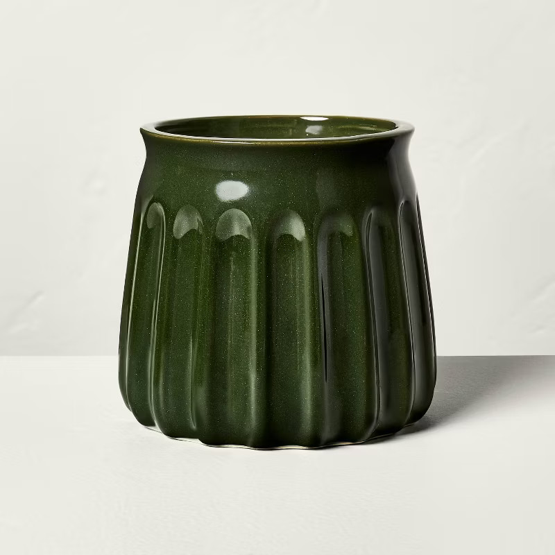 2-Wick Fluted Ceramic Dried Eucalyptus Glazed Jar Candle Dark Green 20oz - Hearth & Hand™ with ... | Target
