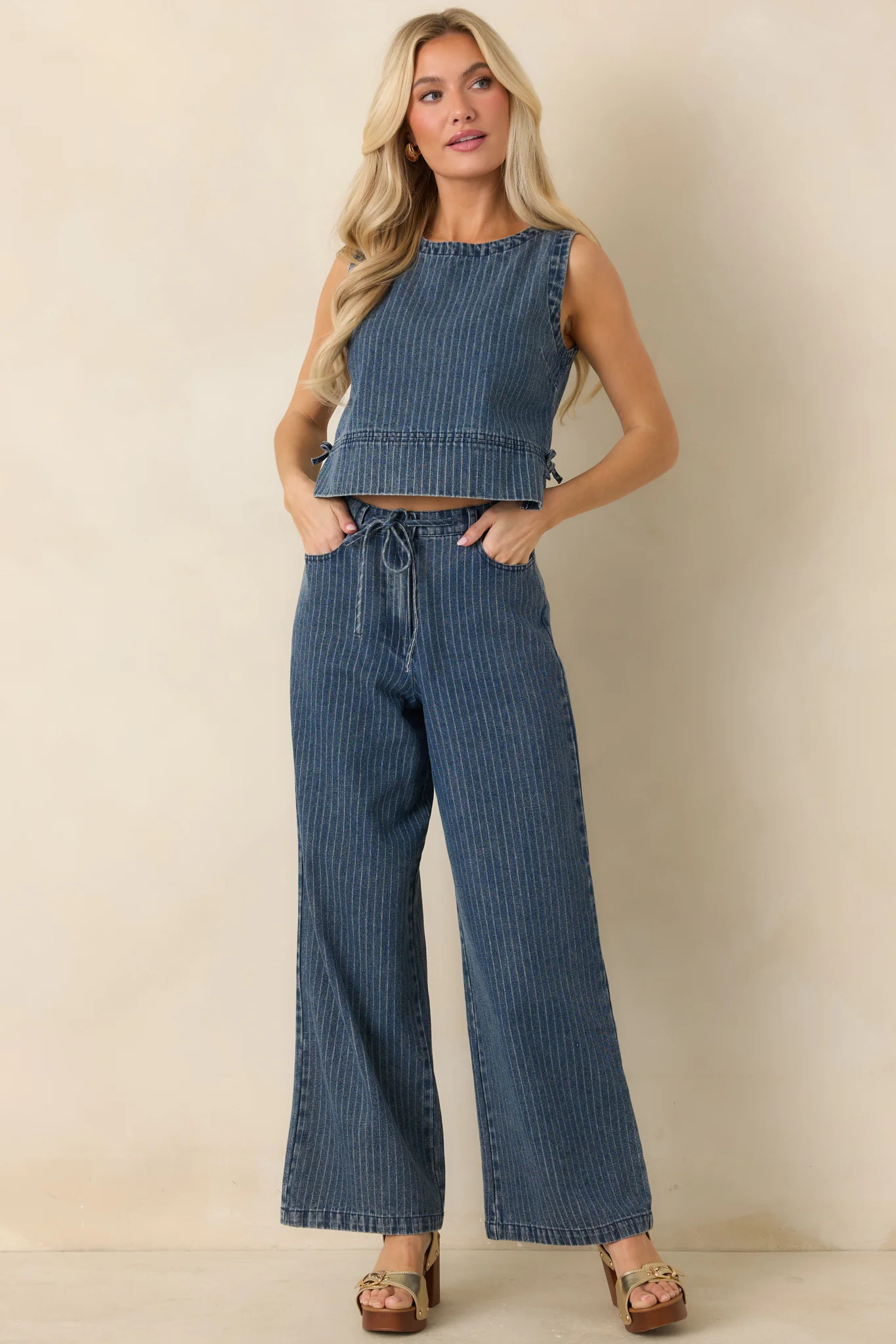 The County Line Indigo Stripe Cotton Denim Tank | Red Dress