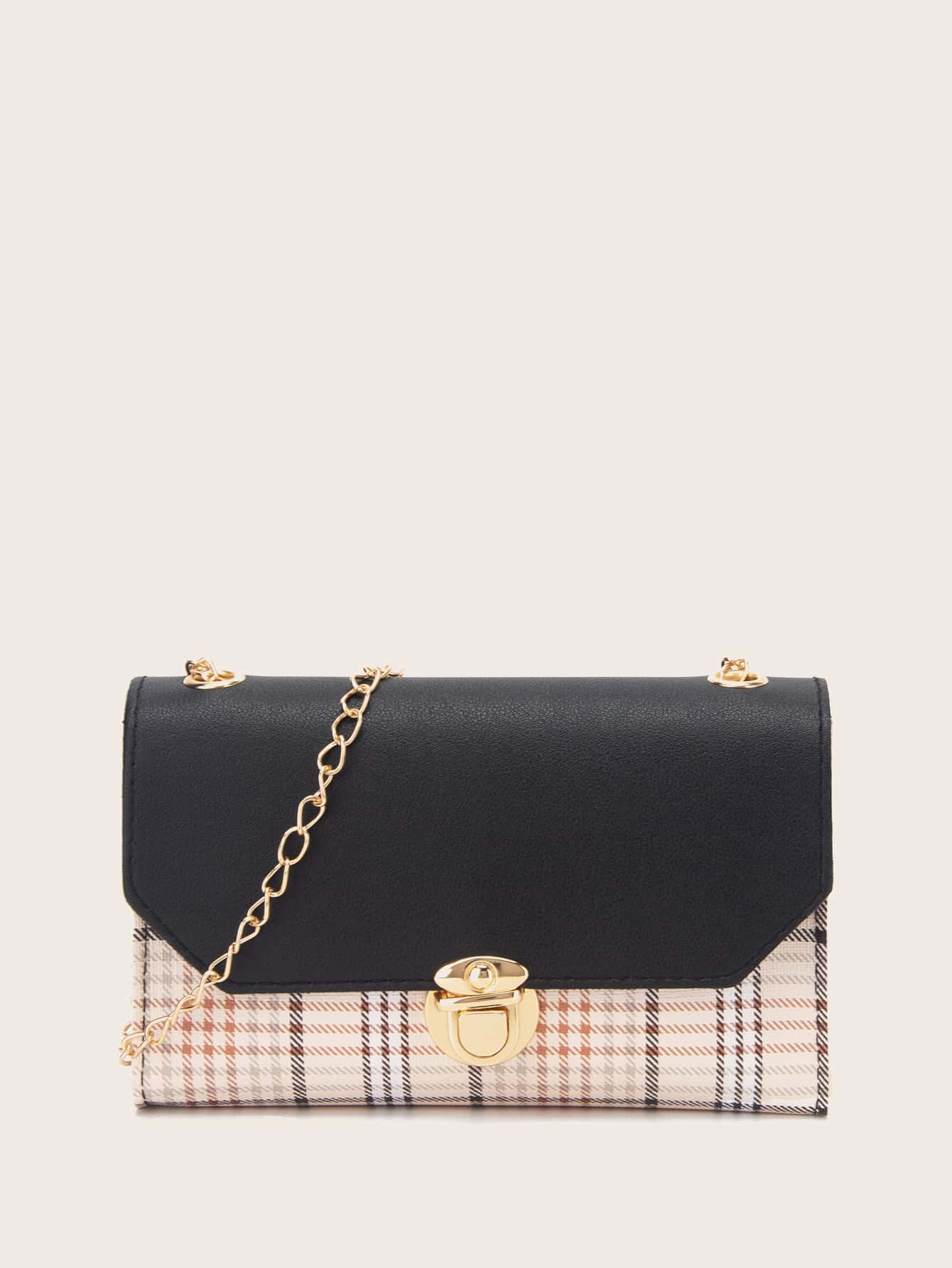Push Lock Plaid Chain Crossbody Bag | SHEIN