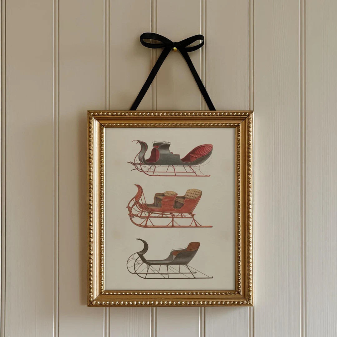 Christmas Wall Art Vintage Santa Sleigh Sketches Holiday Printable Art Antique Christmas Art Prin... | Etsy (US)