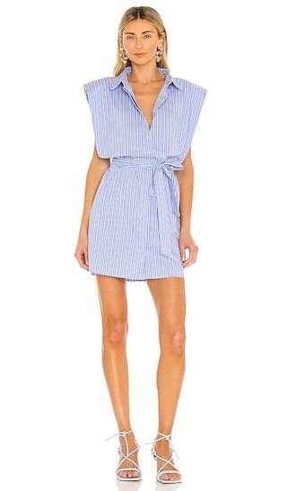 Stripe Shoulder Pad Shirt Dress in Blue Stripe | Revolve Clothing (Global)