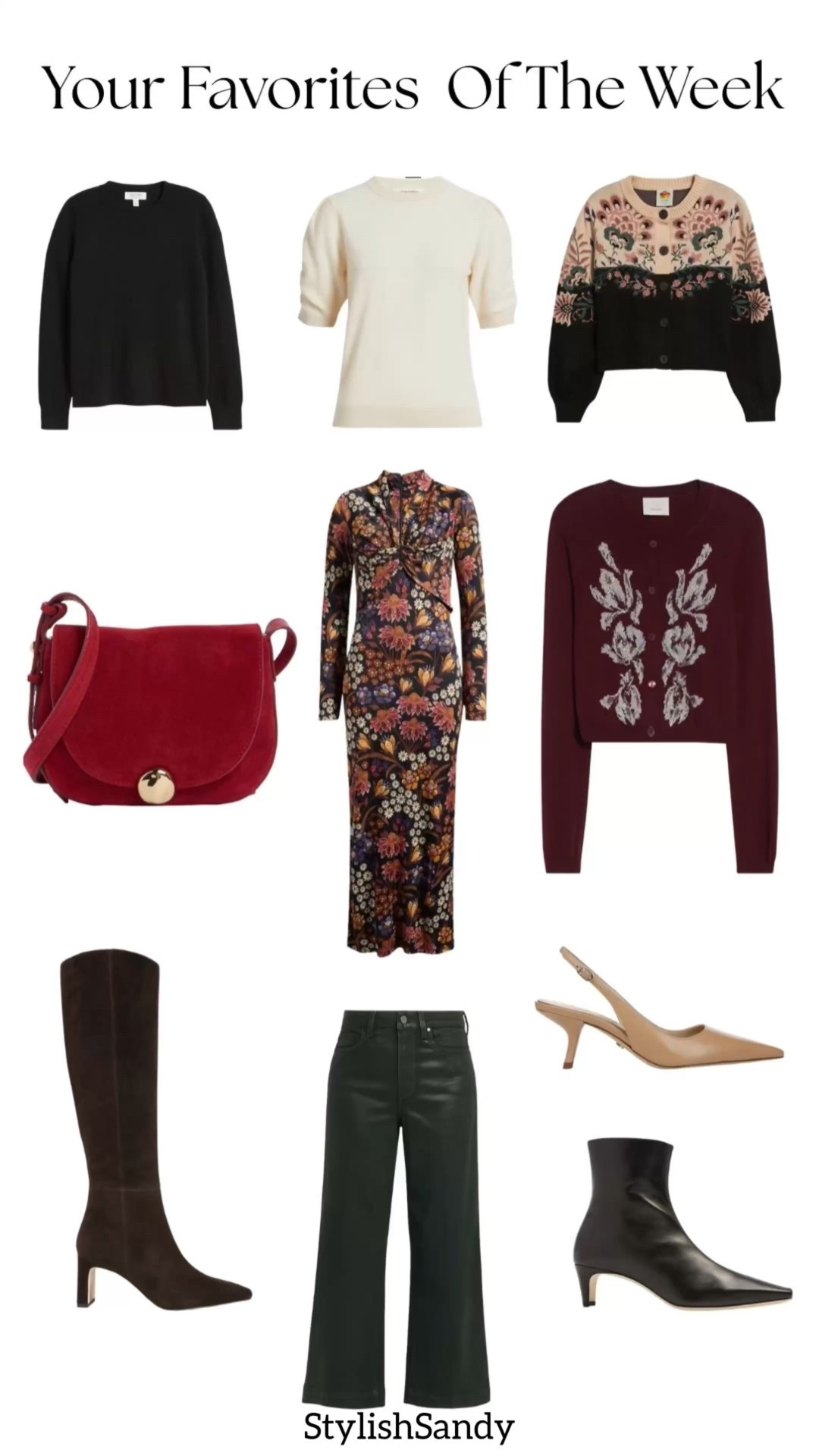 Your favorites of the week.

Holiday Dress, handbag, slingback heels, tall suede boots, cashmere sweater, short-sleeve cashmere sweater, floral sweater, bootie

#LTKSeasonal #LTKHoliday #LTKOver40