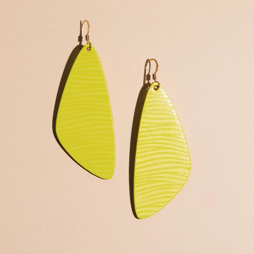 Chartreuse Beach Wave Evie Organic Drop Earrings | Nickel and Suede