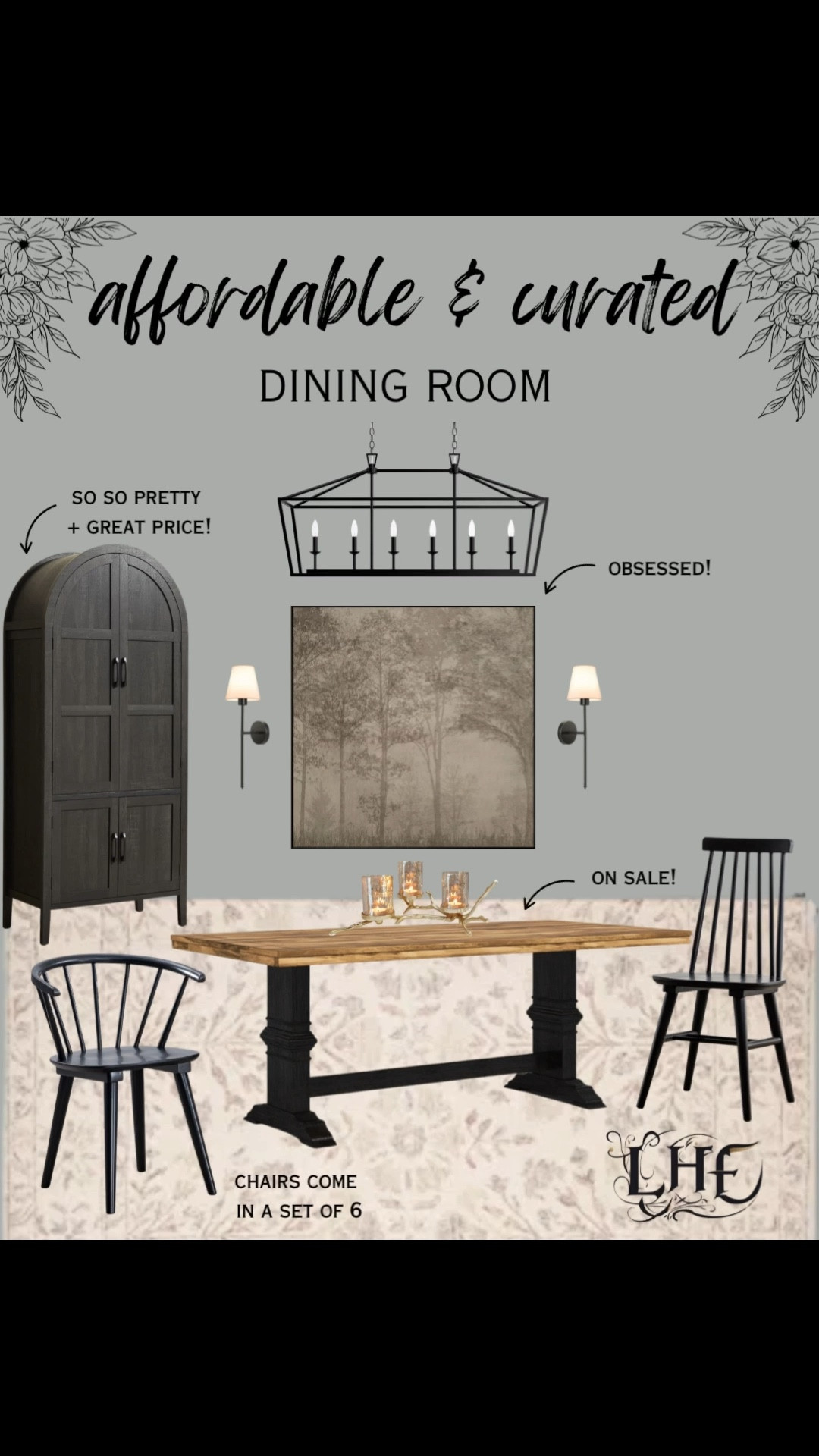 Curated dining room with affordable finds yes please! Shop by clicking the thumbnails. Dining room, dining room table, dining room rug, dining room decor, dining room wall art, cabinet, arched cabinet, modern farmhouse decor, modern farmhouse dining room, modern farmhouse, dining room chandelier, chandelier, arch cabinet, wall sconces, dining room chairs, neutral rug, area rug, affordable home 

#LTKSaleAlert #LTKHome #LTKFamily