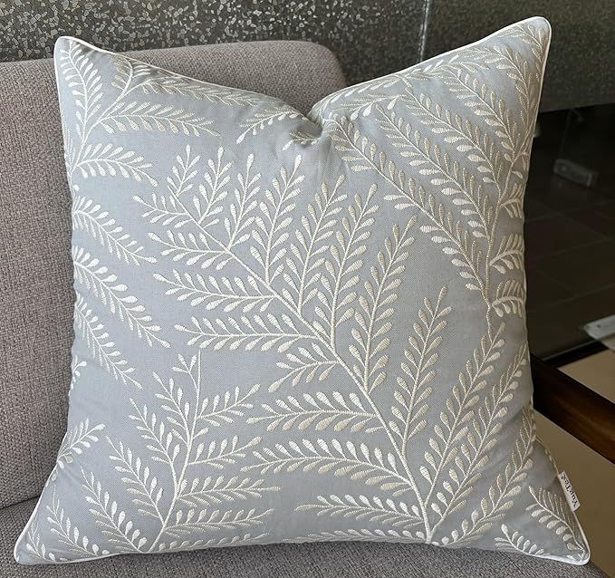 Fern Leaves Embroiderd Decorative Square Accent Throw Pillow Cover - Sofa, Chair, Couch, Bedroom,... | Amazon (US)