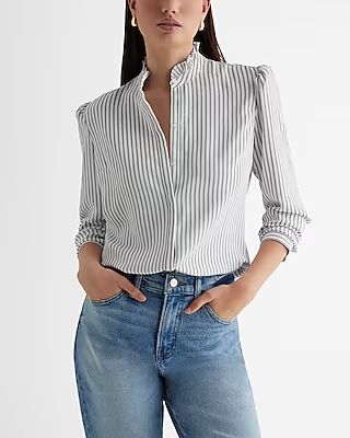 Slim Striped Ruffle Neck Portofino Shirt | Express
