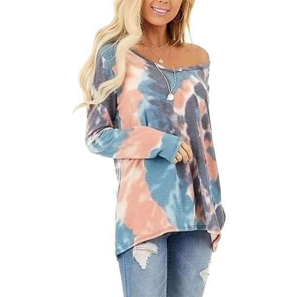 KZKR Women's Plus Size Tie Dye Printed Long Sleeve Sweatshirt T-Shirt Round Neck Casual Loose Pul... | Walmart (US)