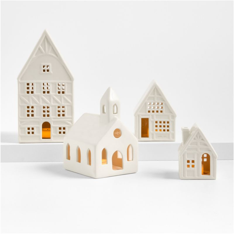 White Ceramic Holiday House, Set of 4 + Reviews | Crate & Barrel | Crate & Barrel