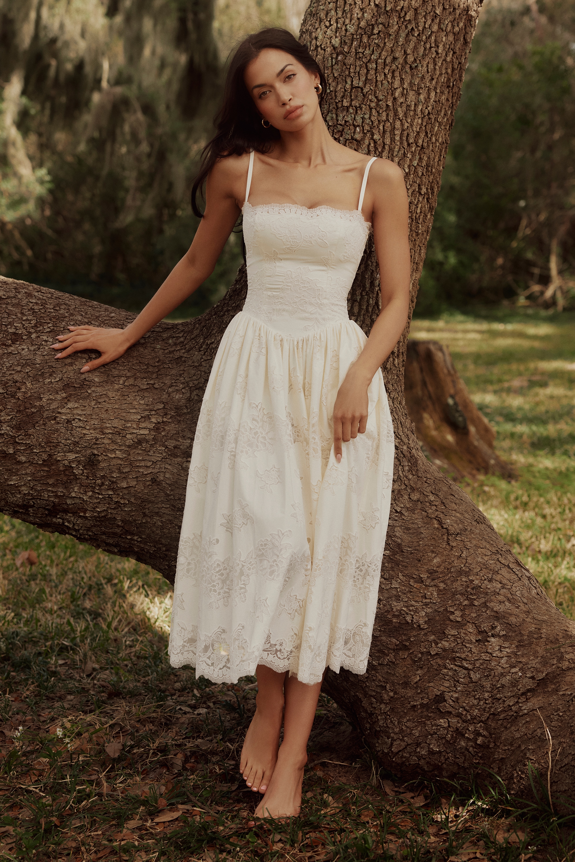 white custom lace + cotton midi sundress | House of CB