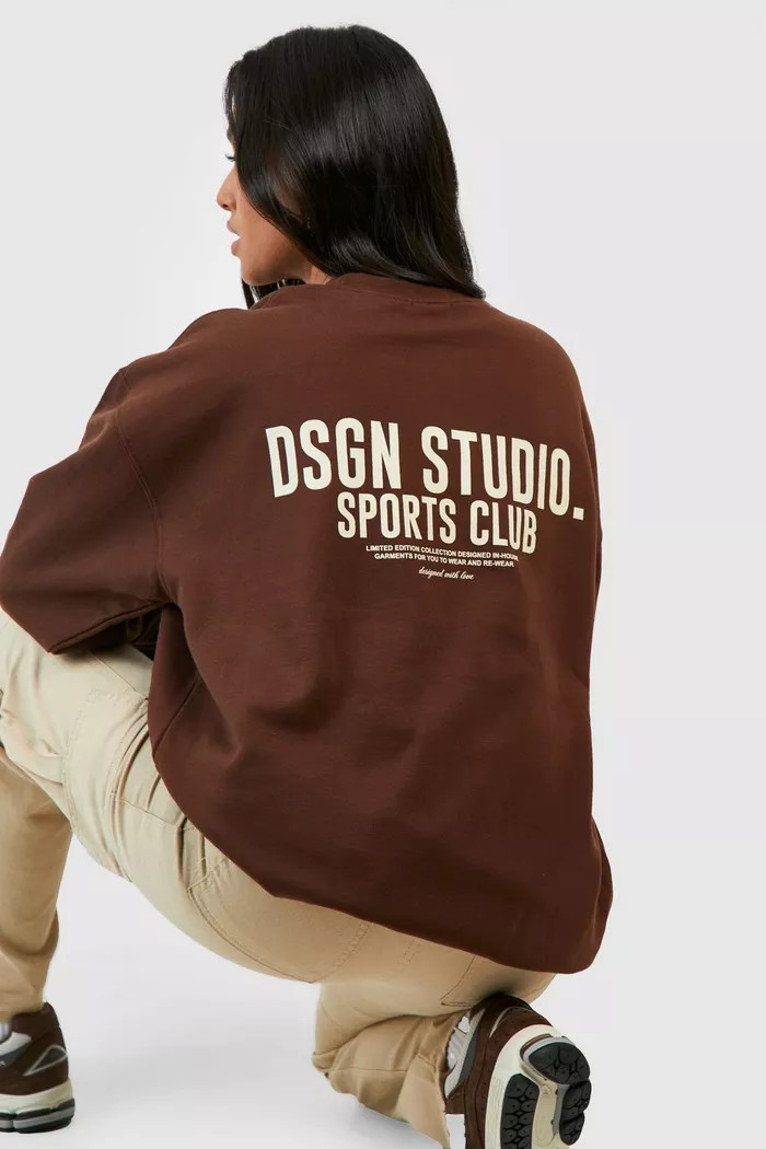 Chocolate Petite Dsgn Studio Back Print Sweatshirt | Boohoo.com (UK & IE)