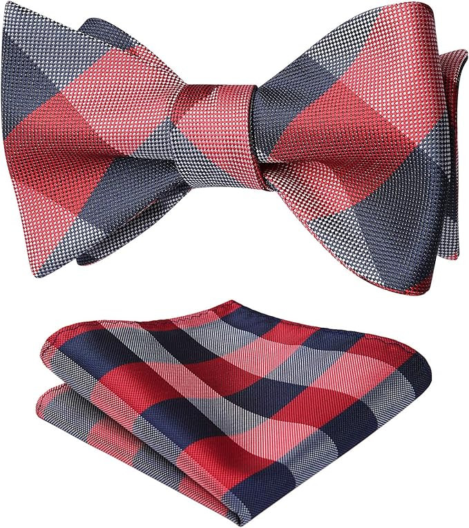 Bow Ties for Men Check Plaid Self Tie Bow Tie and Pocket Square Bowtie Formal Tuxedo Wedding Bowt... | Amazon (US)