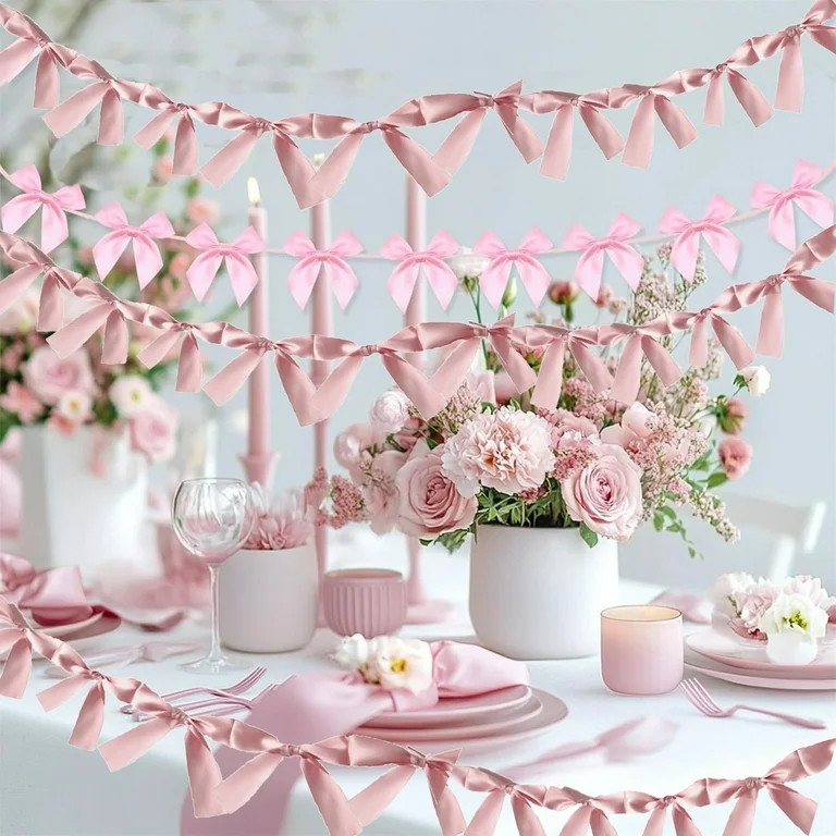 Bow Garland Banner 2 Pcs Pink Bow Decor Strings Ribbon Bow Party Decorations for Baby Shower Stri... | Walmart (US)