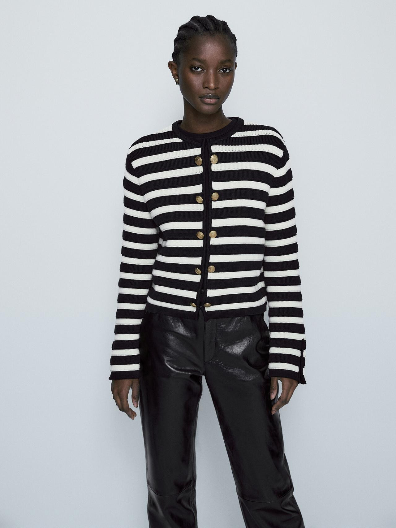 Striped knit cardigan with double buttons | Massimo Dutti US