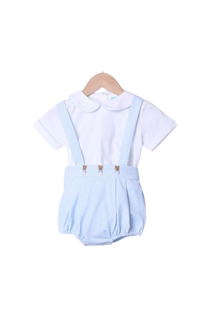 Bullion Bunny Blue Gingham Knit Bubble Set | The Smocked Flamingo