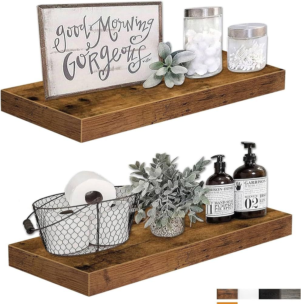 QEEIG Bathroom Shelves 24 inches Long Floating Shelf for Wall 24 x 9 inch Set of 2, Rustic Brown ... | Amazon (US)