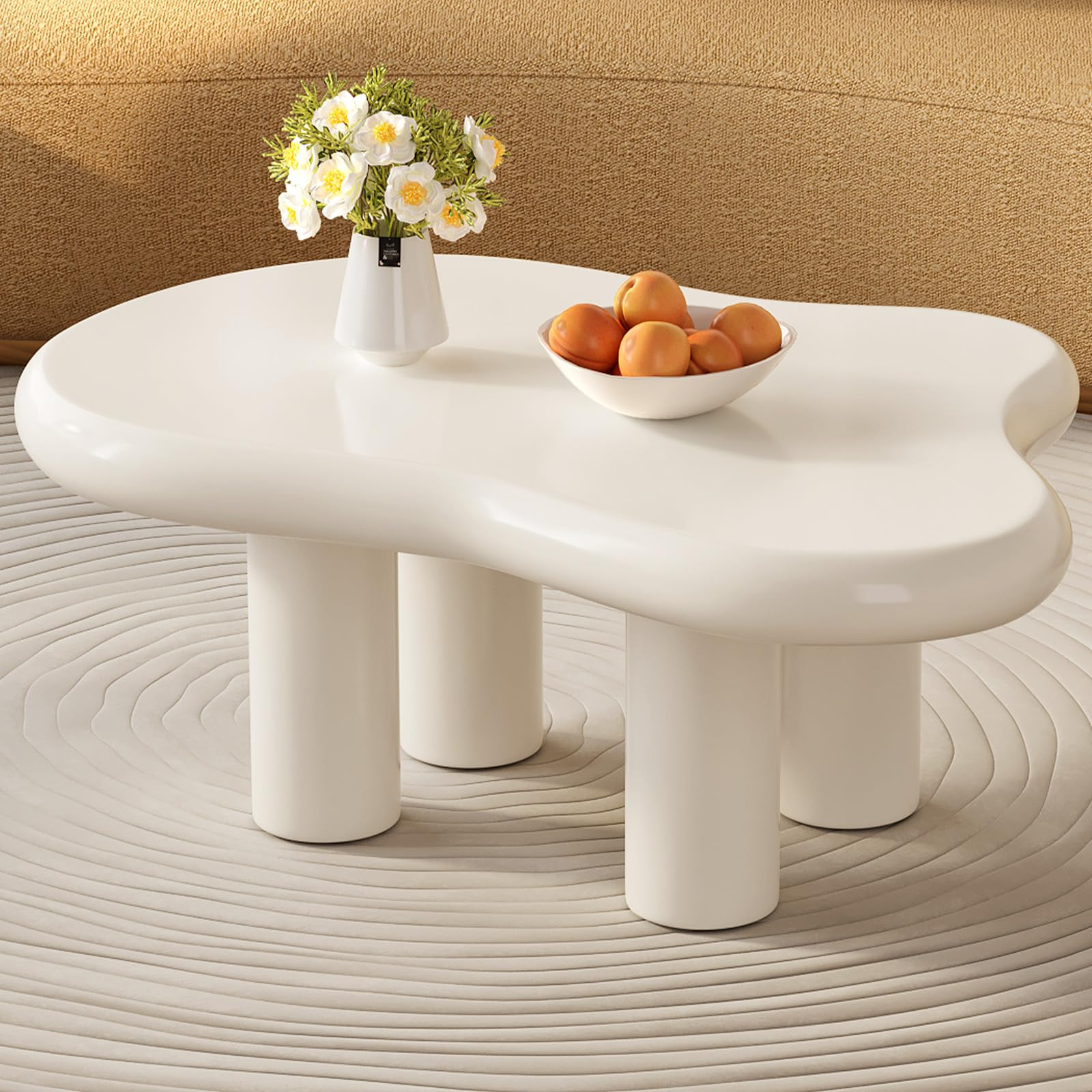 35.82" White Cloud Coffee Table, Modern Round Edge Coffee Table with 4 Sturdy Support Legs and 2.... | Amazon (US)