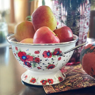 Enameled Colander / Strainer Traditional Country Style Enamelware Poppies | Wayfair North America