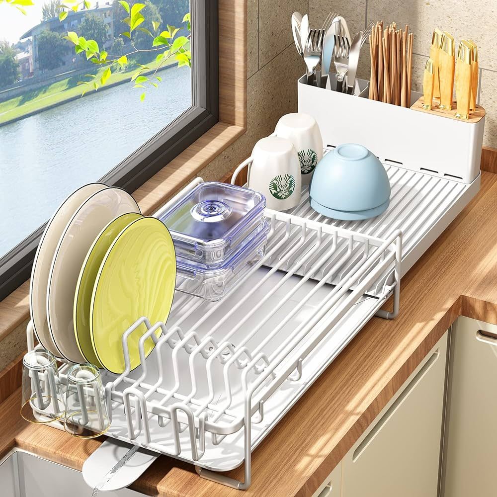 PXRACK Dish Drying Rack, Expandable(19.1"-26.9") Large Capacity Dish Rack and Drainboard Set, Sta... | Amazon (US)