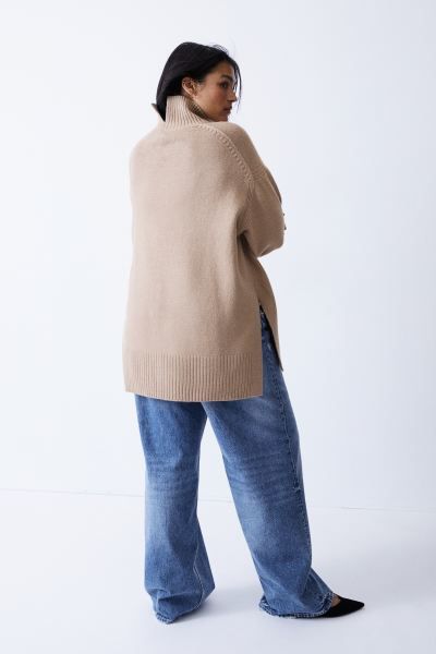 Oversized polo-neck jumper - Dark beige - Ladies | H&M GB | H&M (UK, MY, IN, SG, PH, TW, HK)