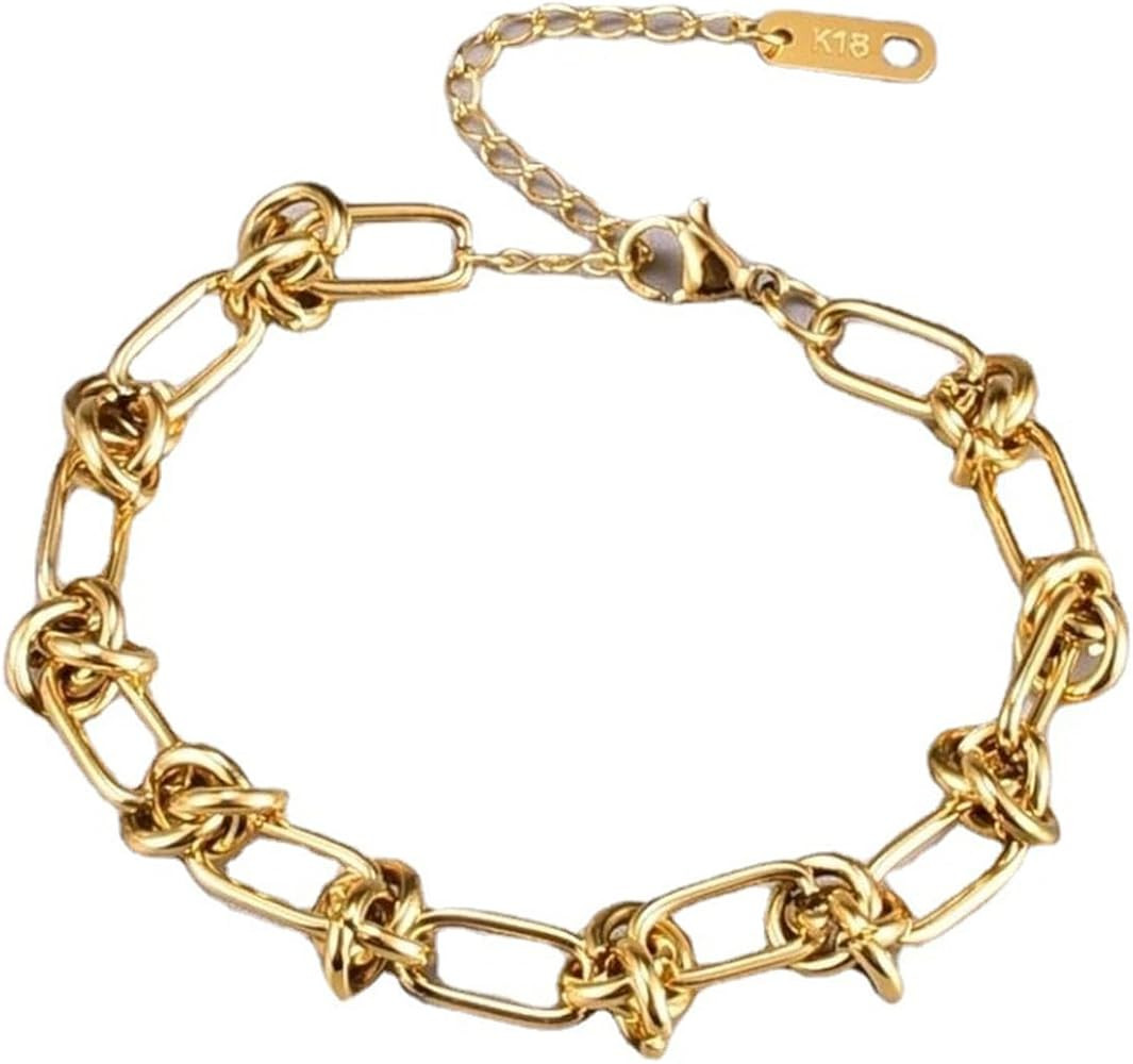 Dainty Stainless Steel Knotted Chain Bracelet for Women Adjustable Size Paperclip Link Chain for ... | Amazon (US)