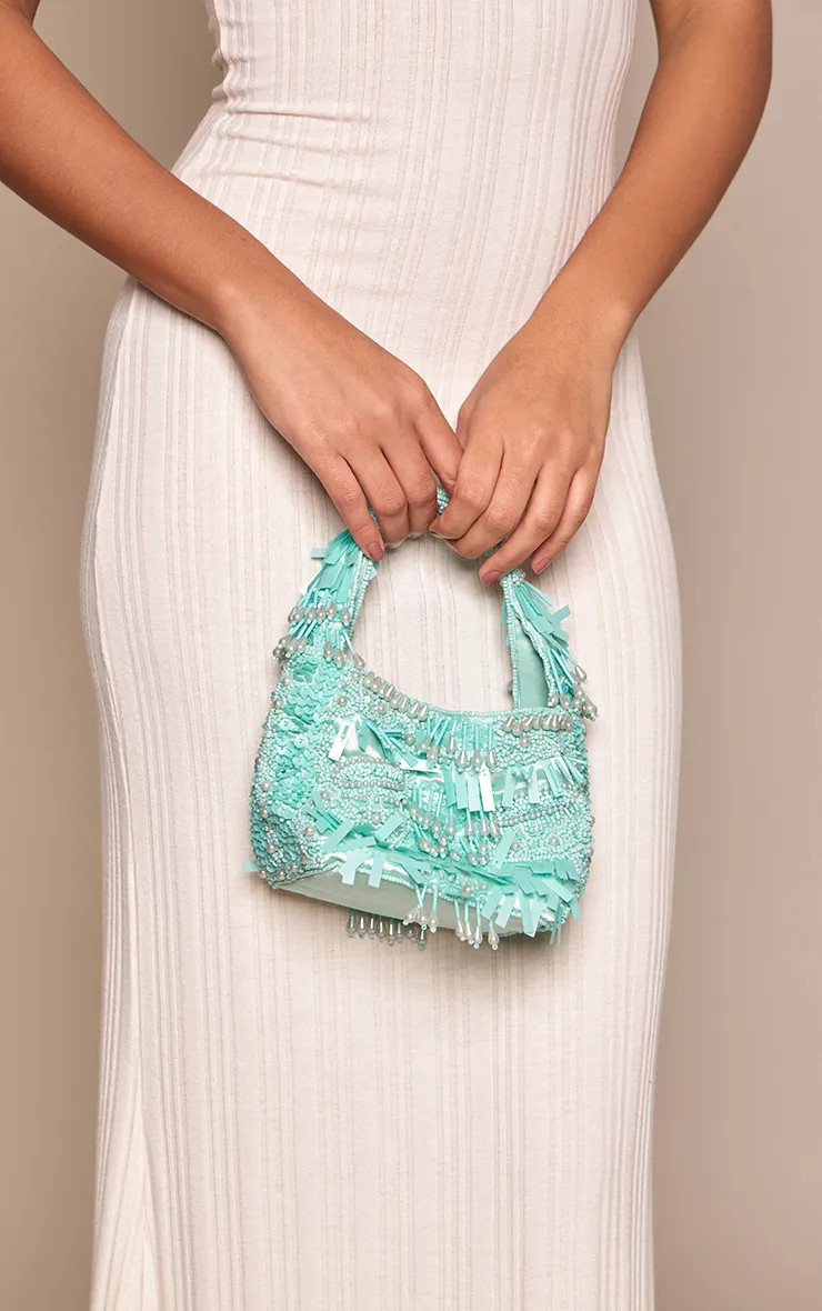 Aqua Ornate Sequin Beaded Bag | PrettyLittleThing US