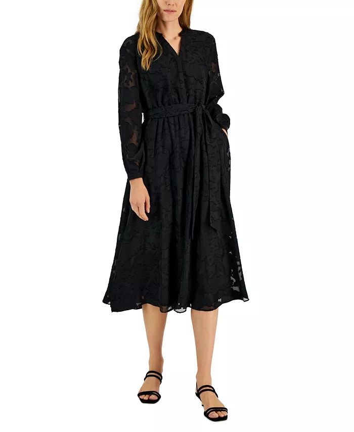 Alfani Women's Tonal Jacquard-Print Sheer-Sleeve Dress, Created for Macy's & Reviews - Dresses - ... | Macys (US)