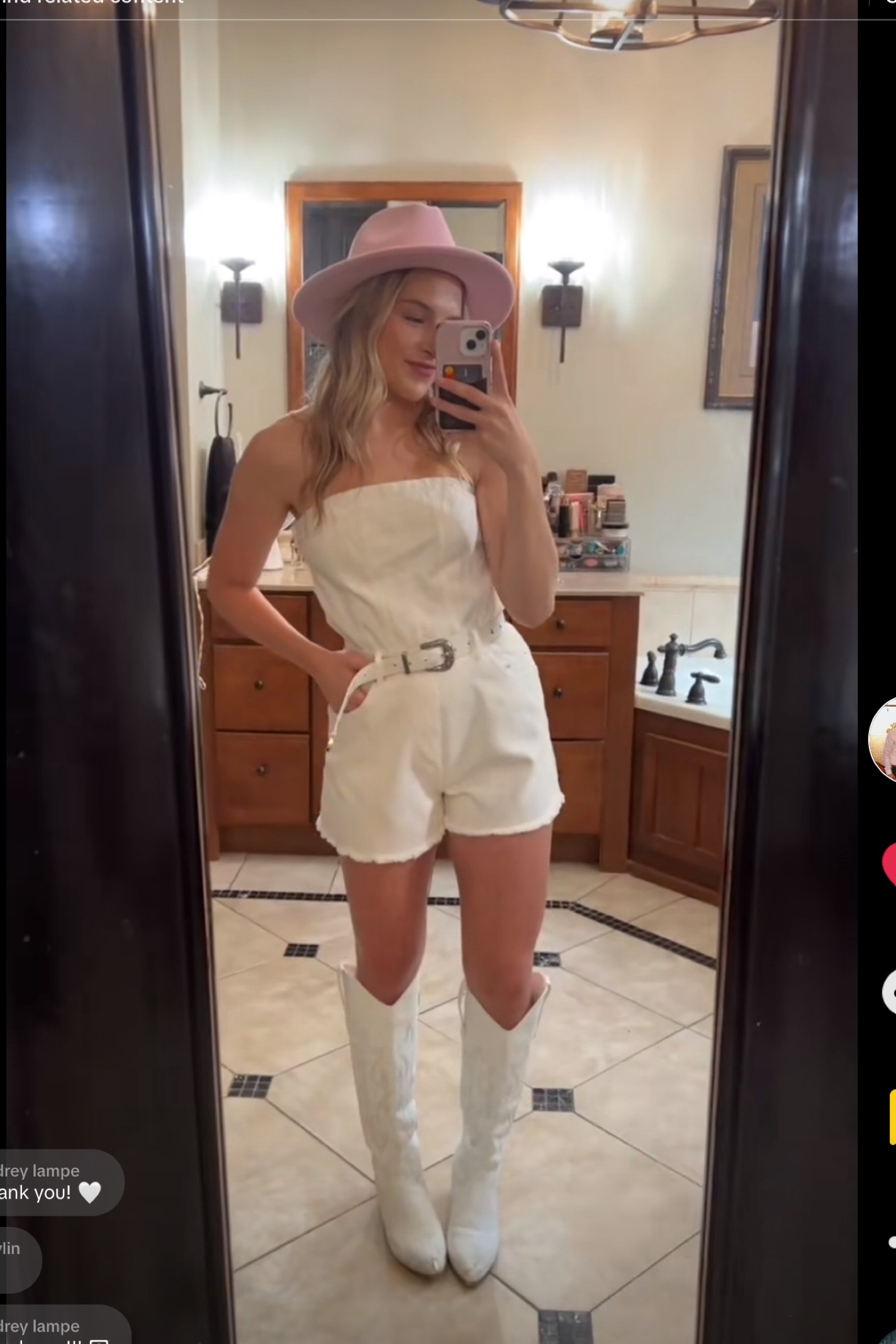 Country concert/western wear style inspo ✨🪩🫶🏼

White jean strapless romper 
White cowboy boots 
Western belt 

#LTKFind #LTKstyletip #LTKunder100