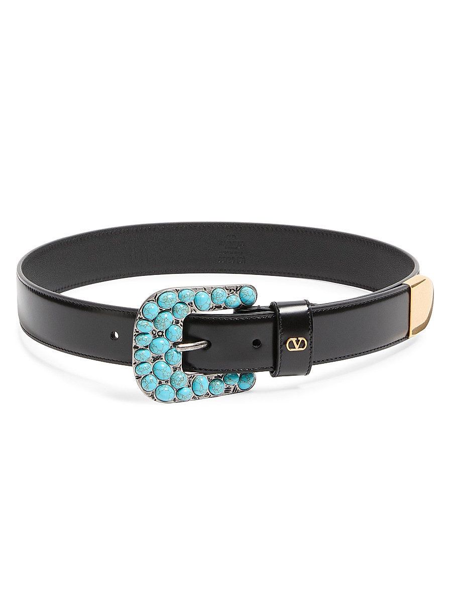 Valentino Women's Vlogo Signature Brushed Calfskin Belt 30 MM - Black - Size Small | Saks Fifth Avenue